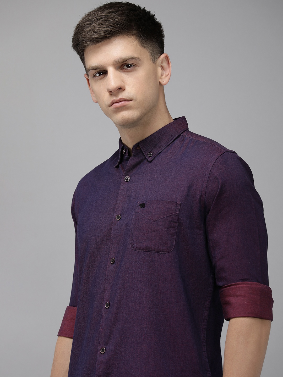 

THE BEAR HOUSE Slim Fit Opaque Casual Shirt, Maroon