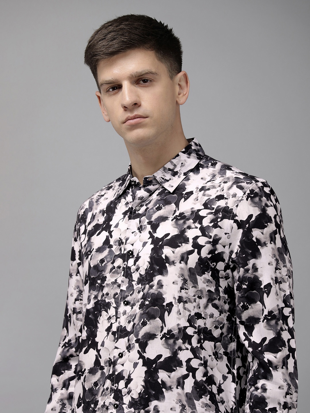 THE BEAR HOUSE Ardor Edition Slim Fit Floral Printed Opaque Casual Shirt, White