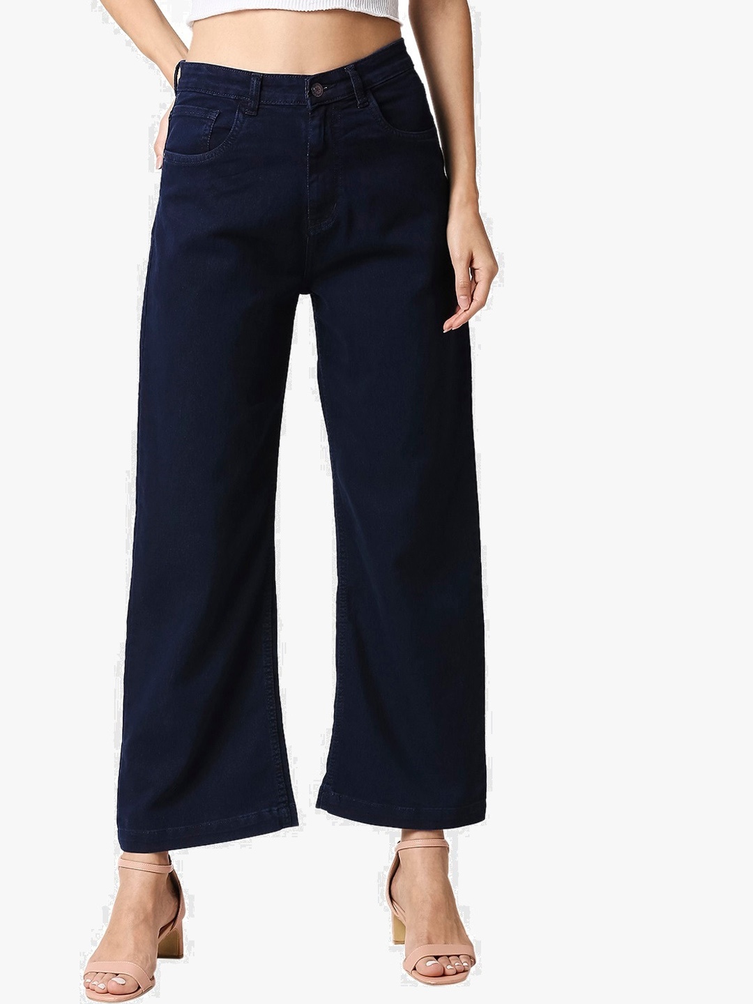

High Star Women Wide Leg High-Rise Stretchable Jeans, Blue