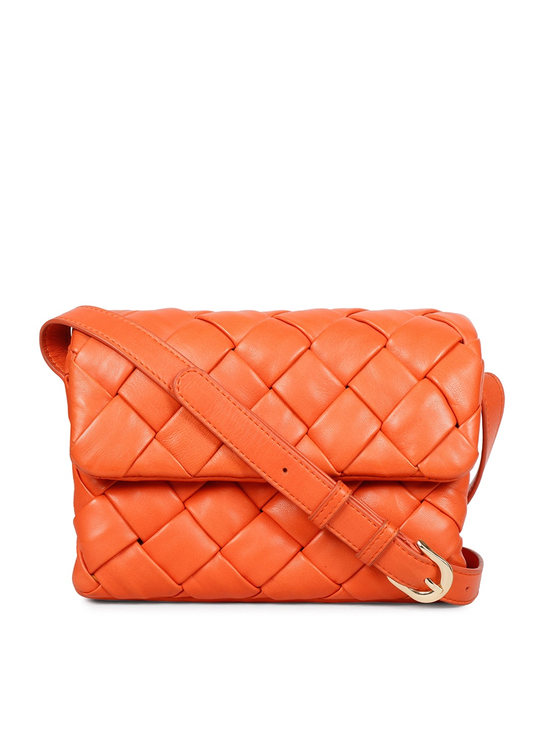 

Saint G Orange Textured Leather Structured Sling Bag With Quilted