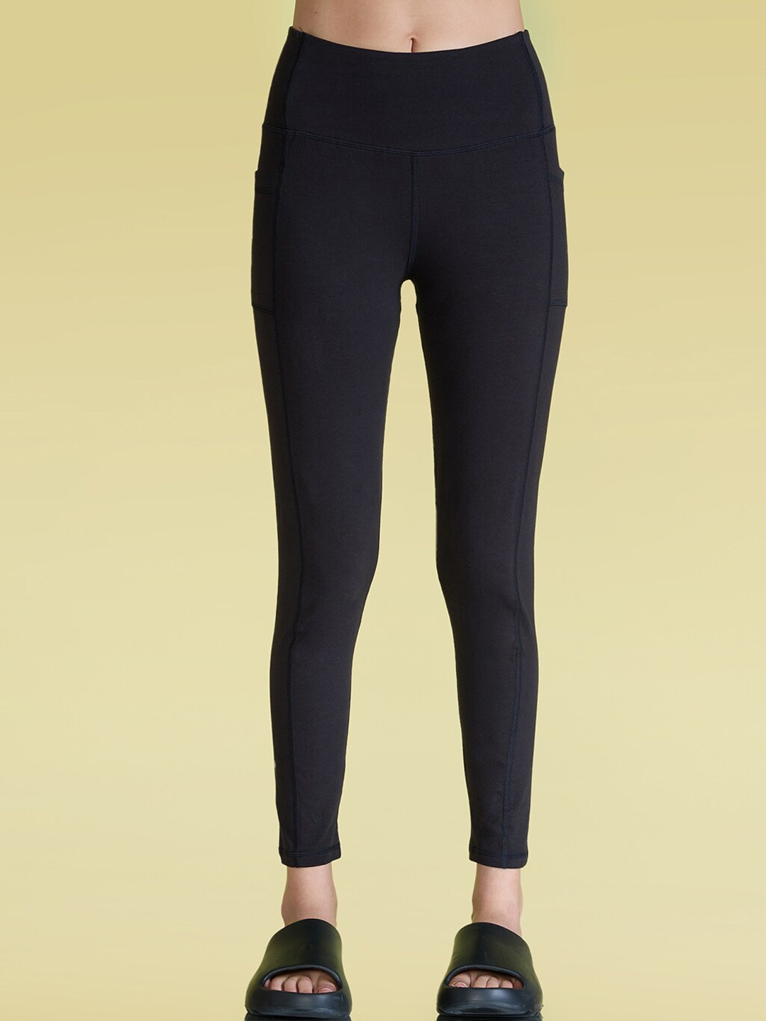 

KICA Women Solid Super Soft High Waisted Cotton Tights, Black