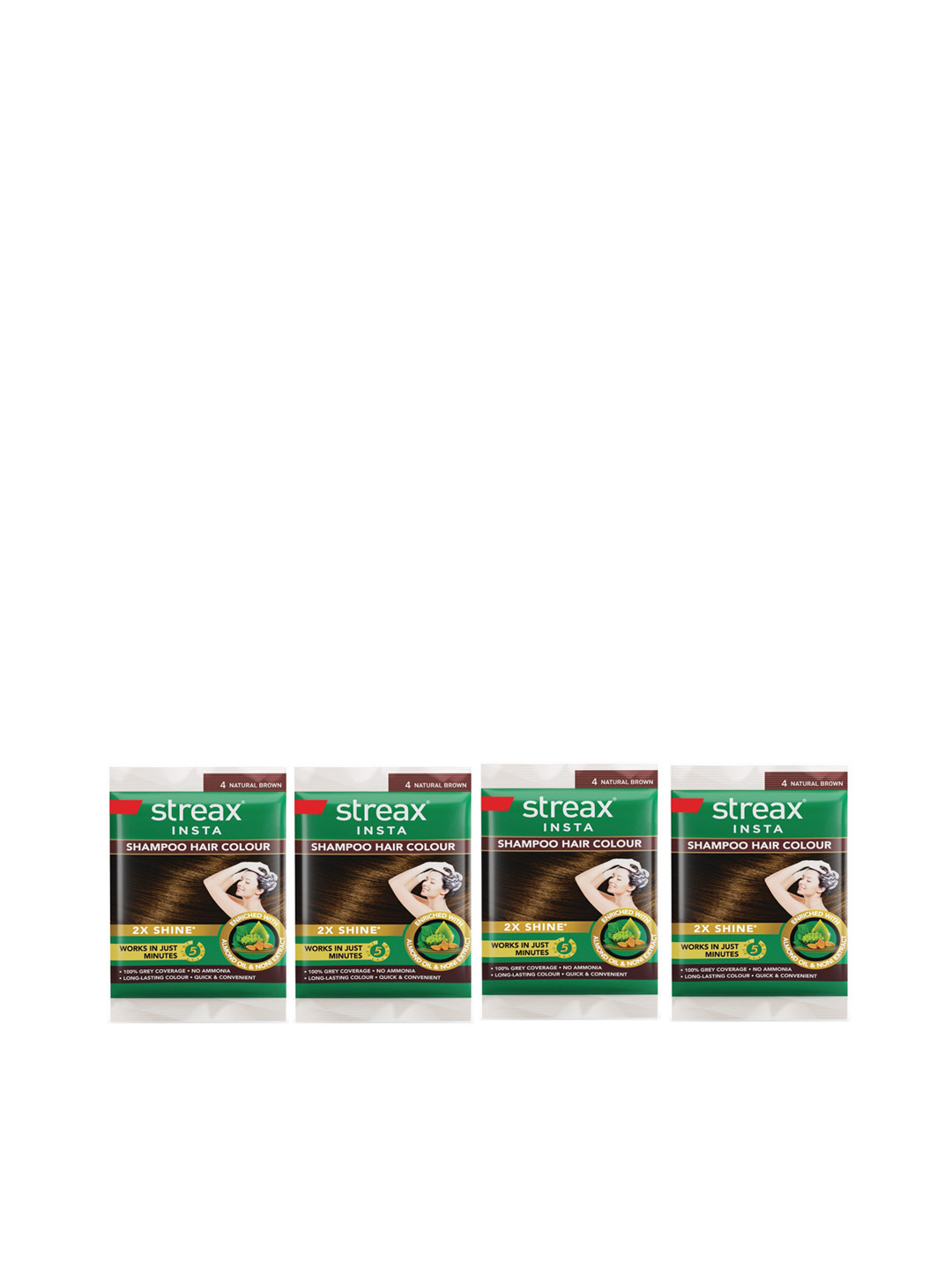 

Streax Set of 4 Insta Shampoo Hair Colour 18ml each - Natural Brown 4