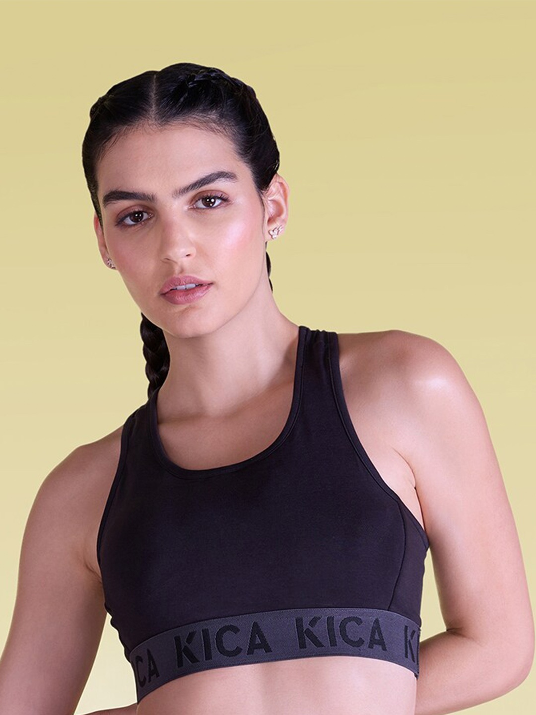 

KICA Women Super Soft Cotton Sports Bra With Removable Pad, Black