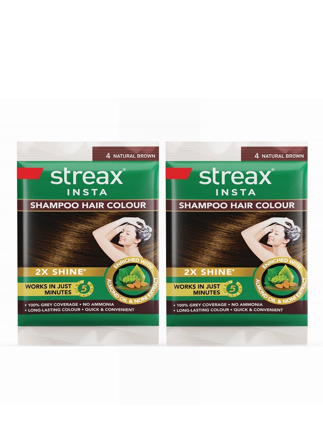 

Streax Set of 2 Insta Shampoo Hair Colour 18 ml each - Natural Brown 4