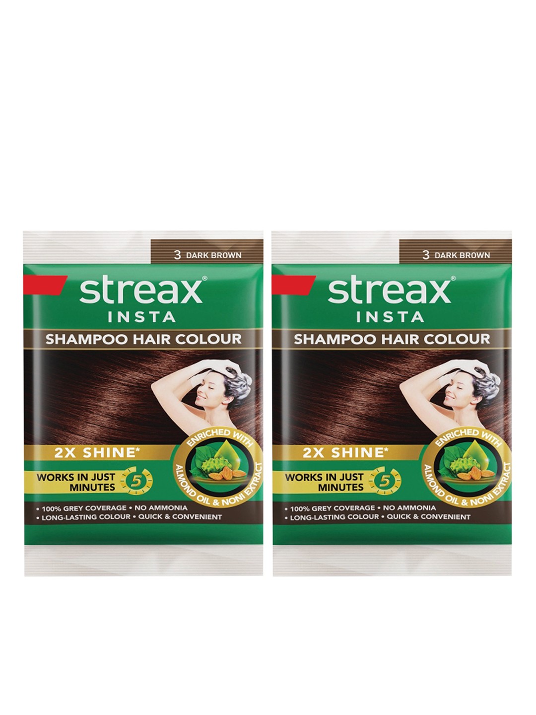 

Streax Set of 2 Insta Shampoo Hair Colour 18 ml each - Dark Brown 3