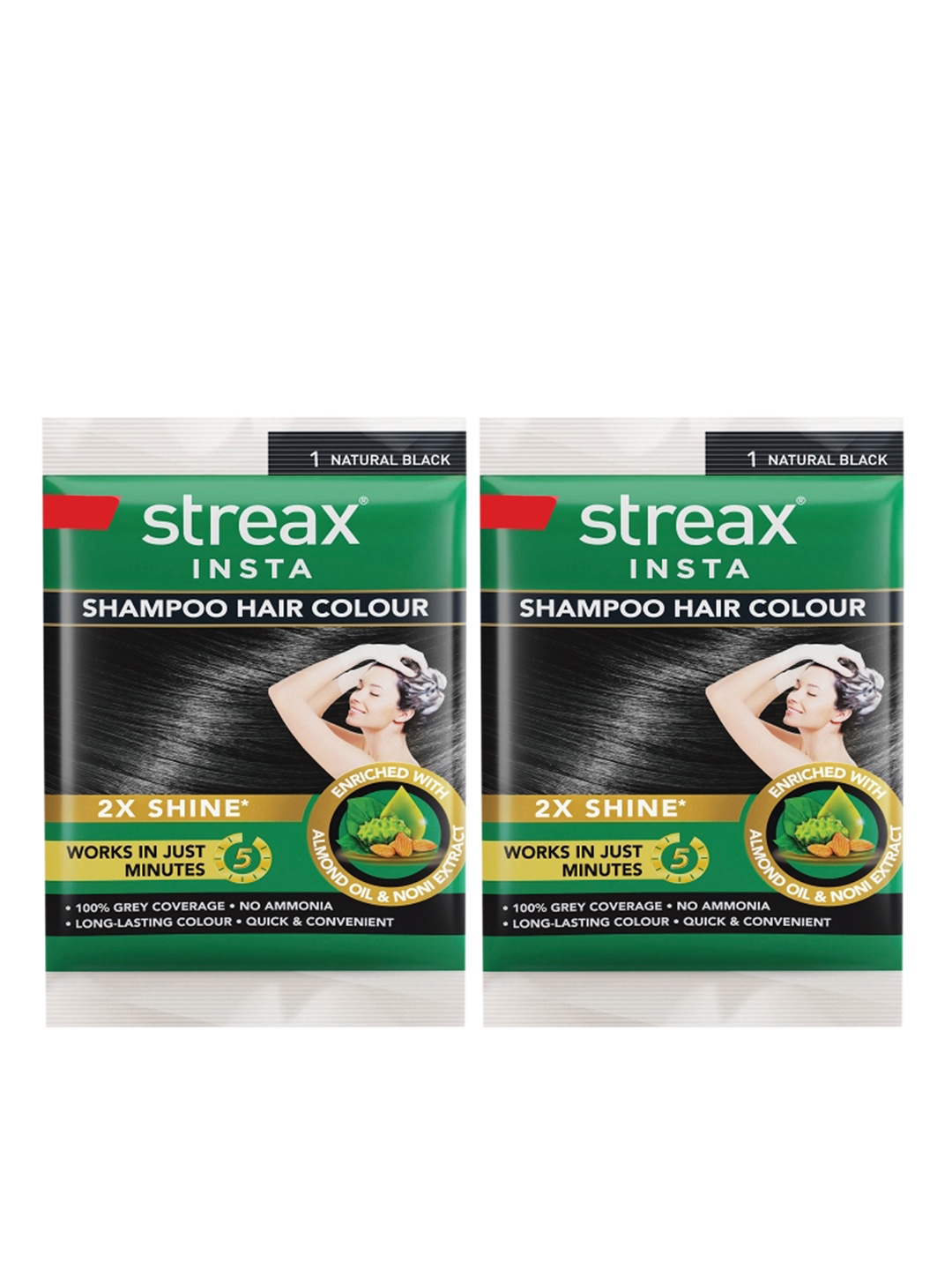 

Streax Set of 2 Insta Shampoo Hair Colour 18 ml each - Natural Black 1