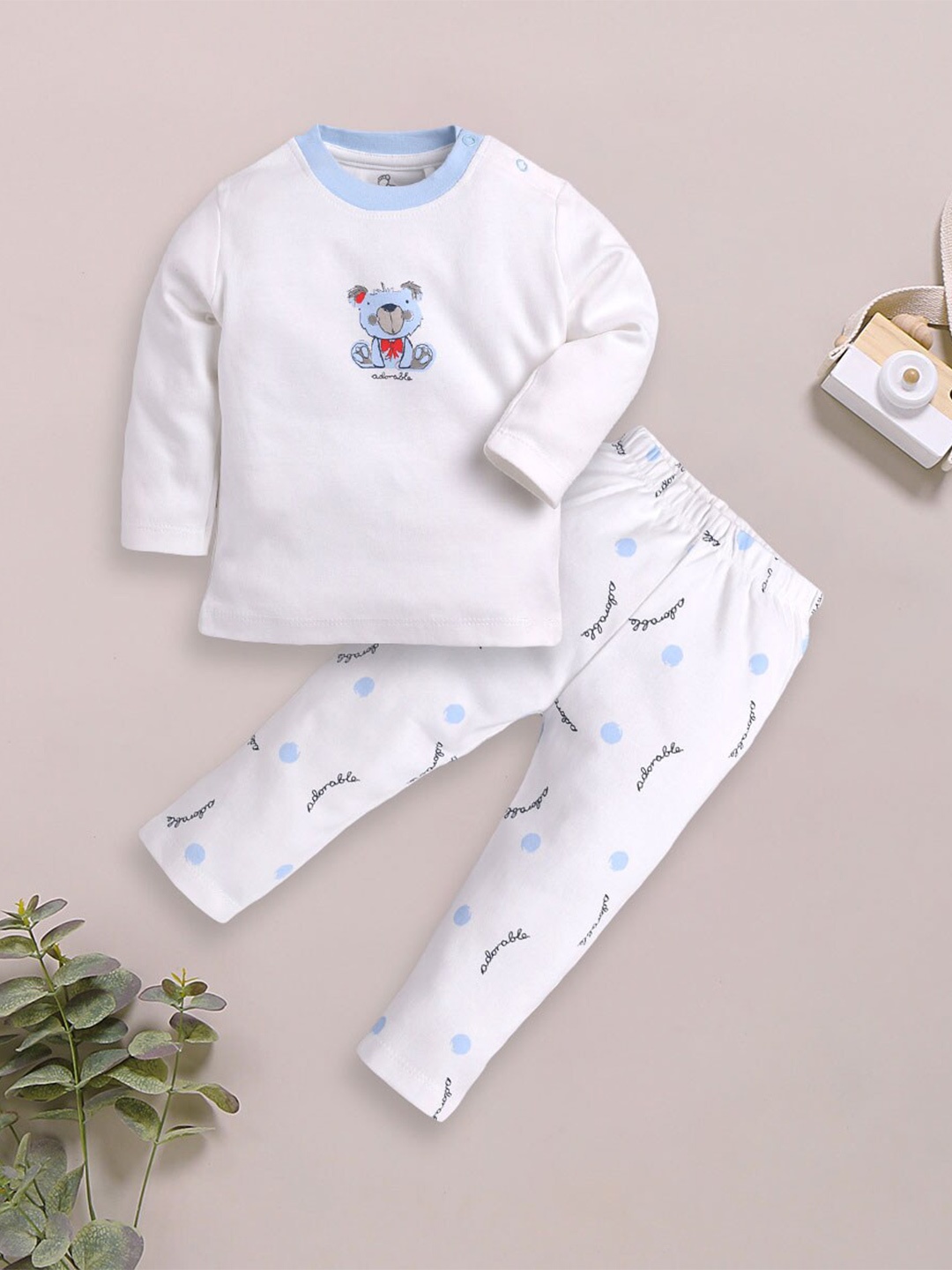 

BABY GO Infants Pack Of 2 Printed Cotton T-shirt With Pyjamas, White