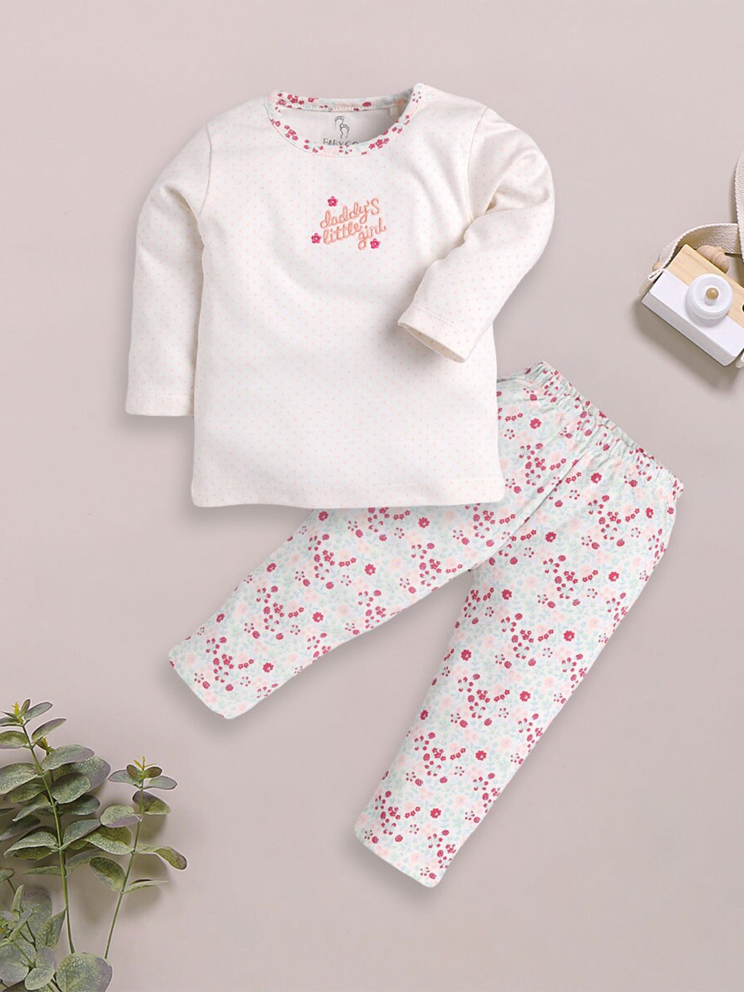 

BABY GO Kids Pack Of 2 Printed Pure Cotton T-shirt With Pyjamas, White