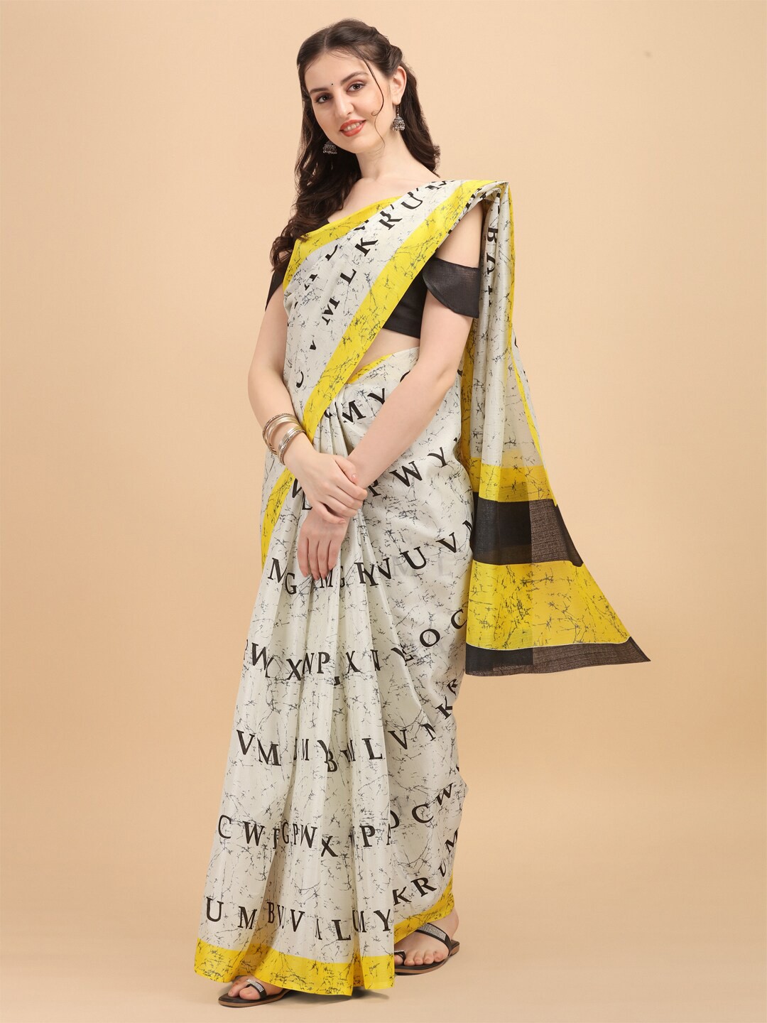 

KALINI Typography Printed Saree, Beige