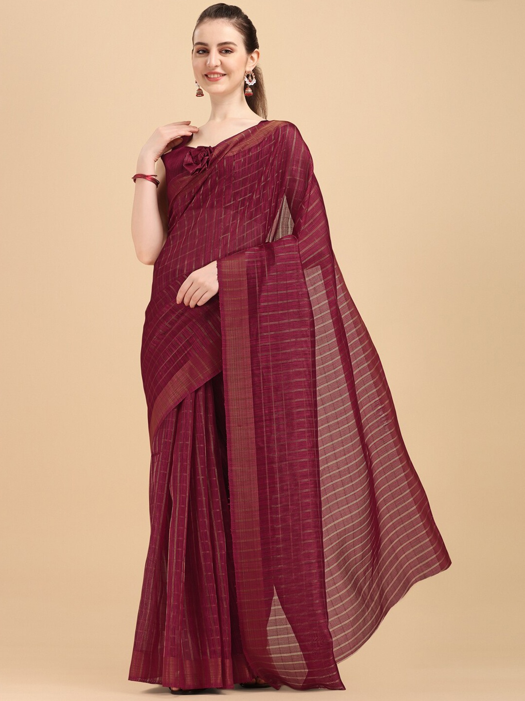 

KALINI Checked Zari Saree, Maroon
