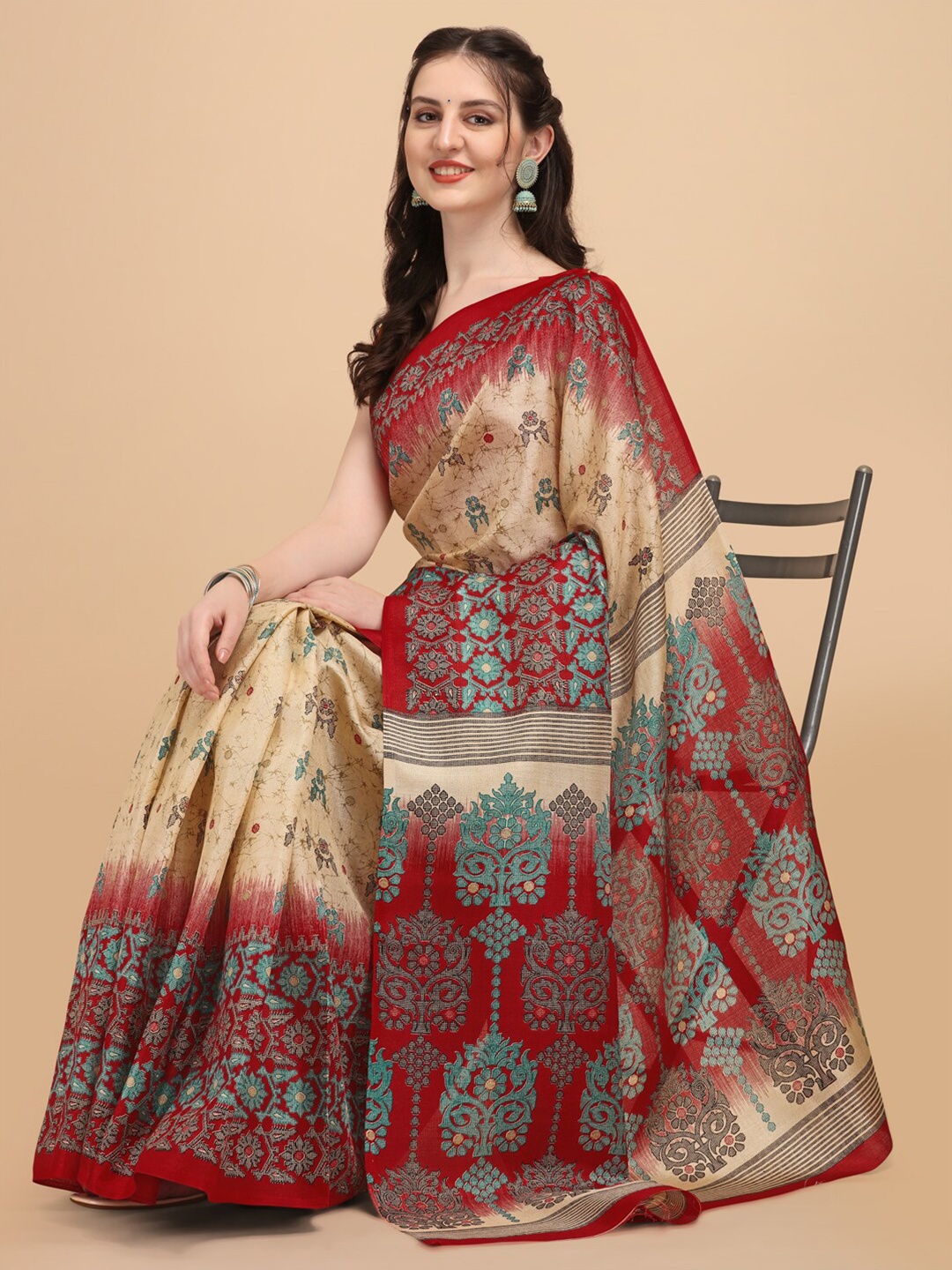 

KALINI Ethnic Motifs Printed Saree, Red