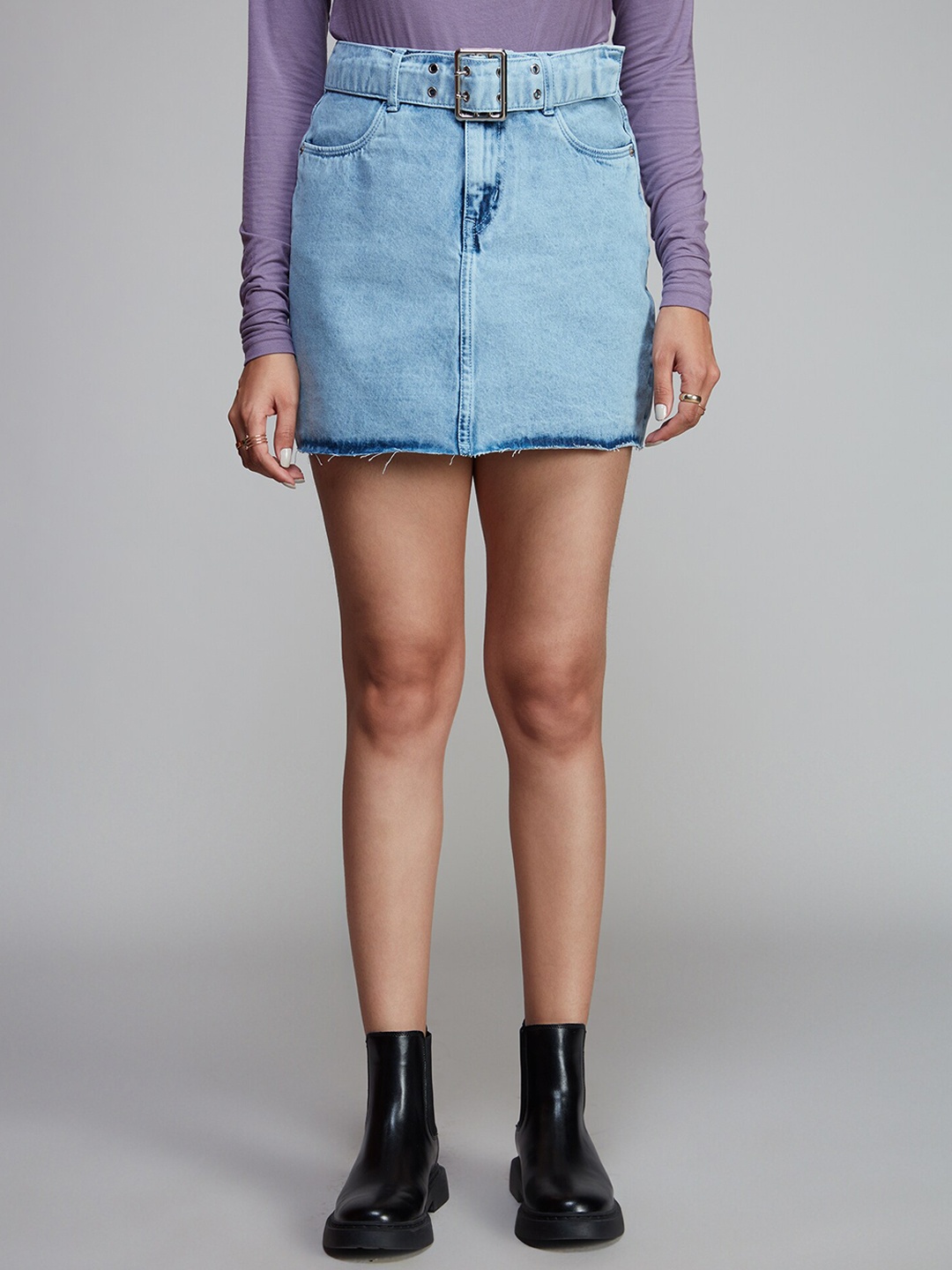 

20Dresses Mini-Length Pure Cotton A-Line Denim Skirt, Blue