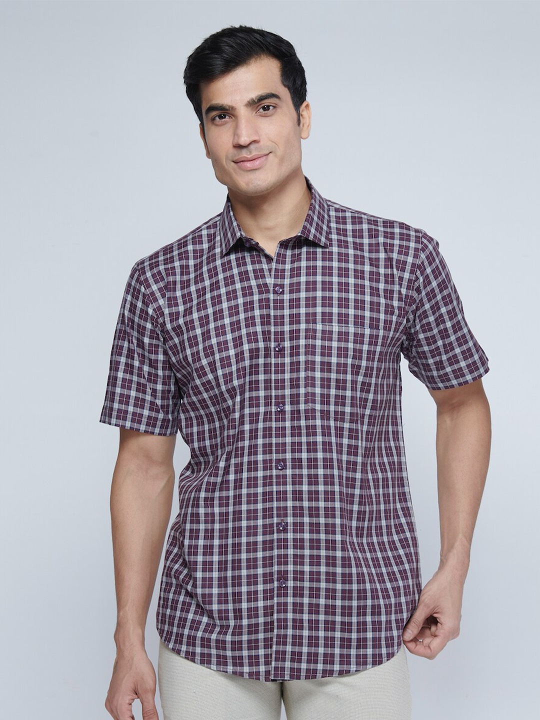 

MARK & ALBERT India Slim Checked Slim Fit Cotton Casual Shirt, Maroon