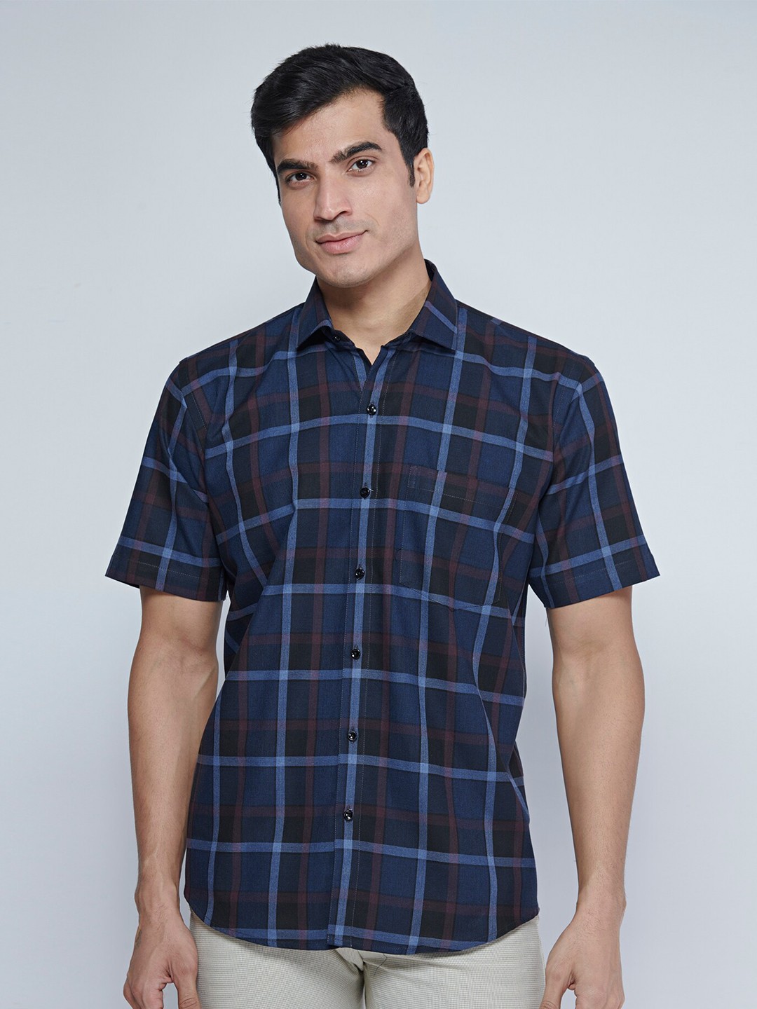 

MARK & ALBERT India Slim Fit Spread Collar Tartan Checked Cotton Casual Shirt, Blue