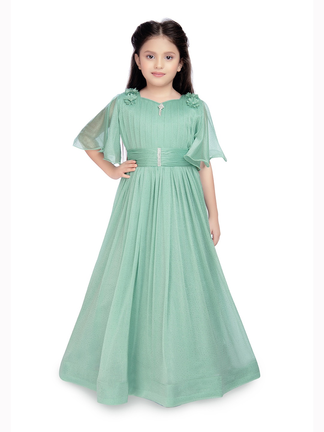 

Tiny Kingdom Notch Neck Satin Maxi Dress, Sea green