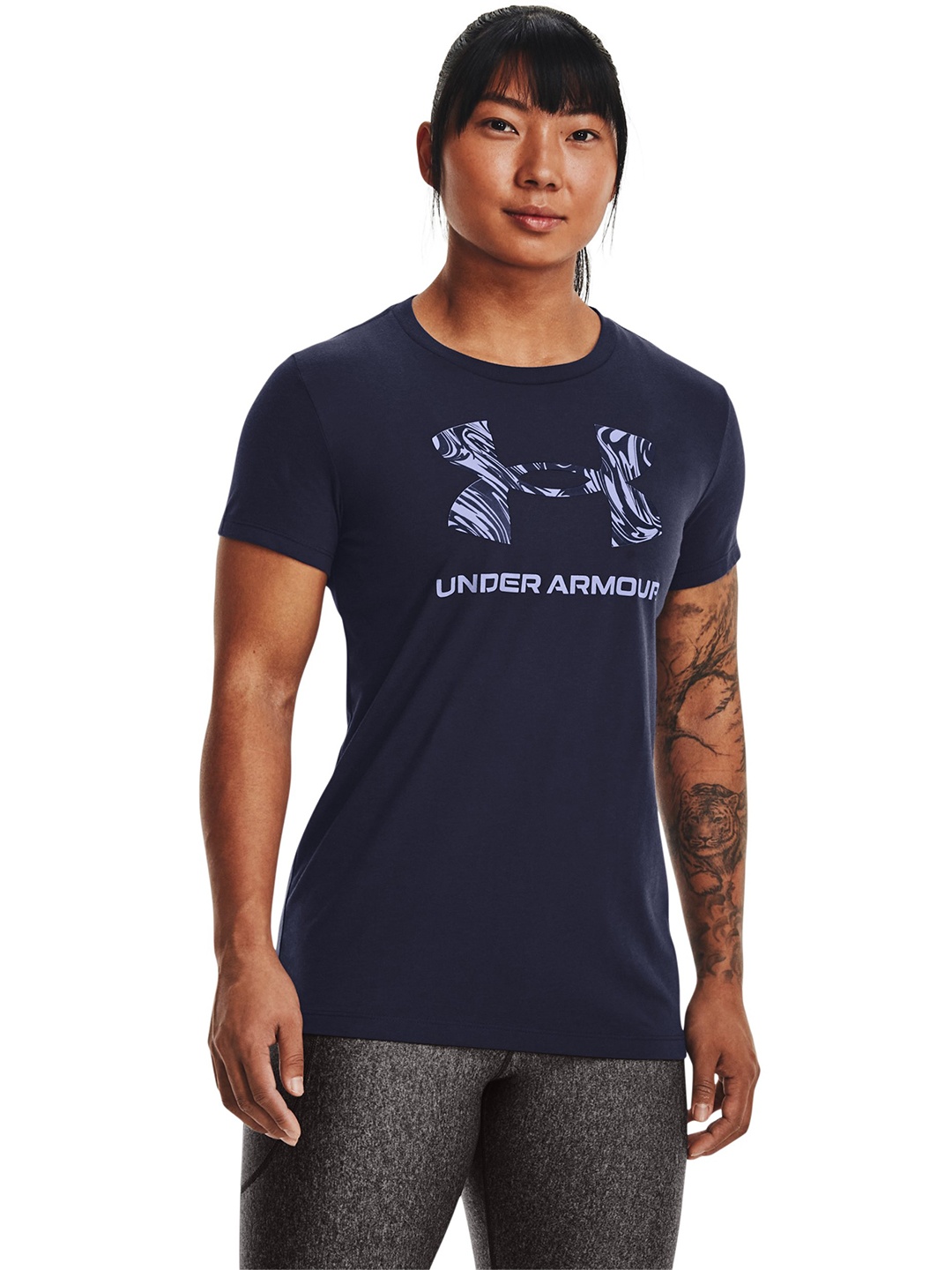 

UNDER ARMOUR Women Sportstyle Brand Logo Printed T-shirt, Navy blue