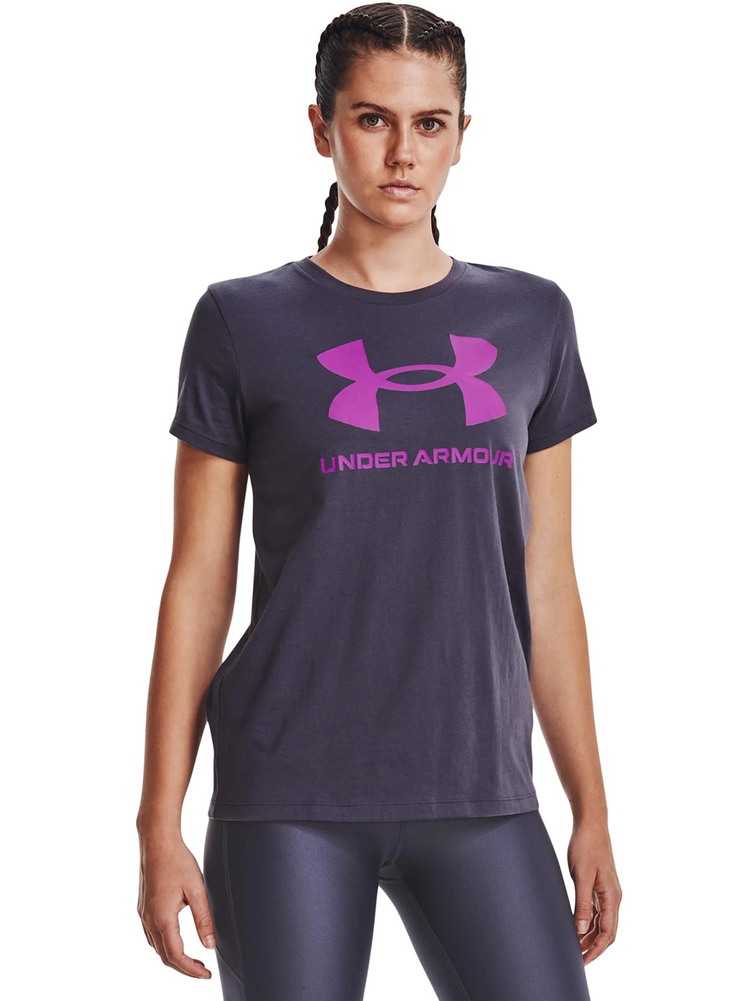 

UNDER ARMOUR Women Sportstyle Brand Logo Printed T-shirt, Navy blue