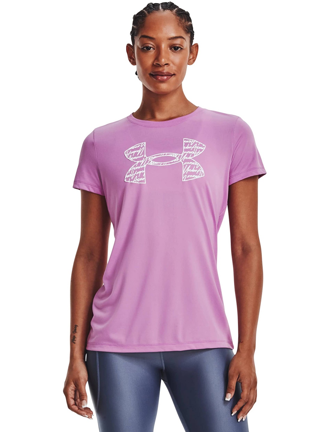 

UNDER ARMOUR Women Tech Solid Script Logo Printed T-shirt, Pink
