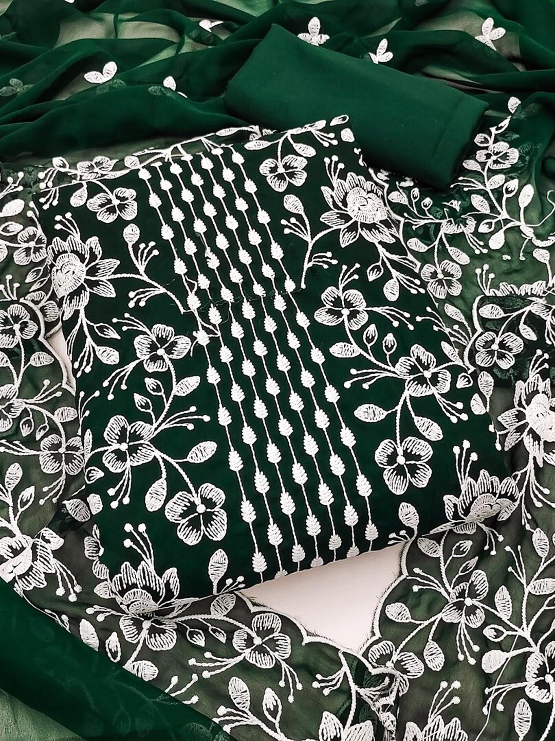 

KALINI Floral Embroidered Unstitched Dress Material, Green