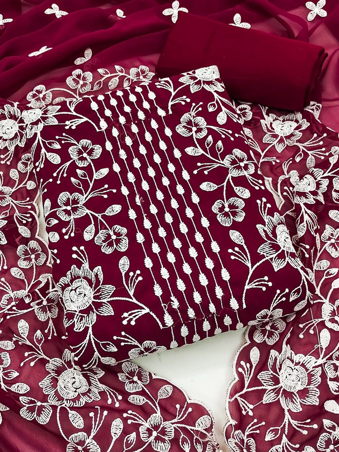

KALINI Floral Embroidered Unstitched Dress Material, Pink