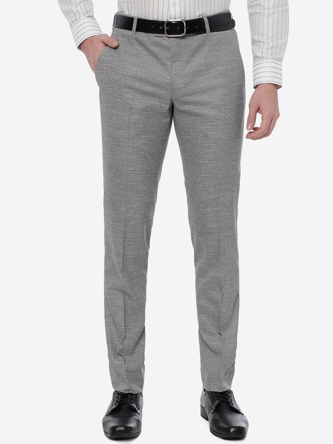 

JB STUDIO Men Checked Slim Fit Formal Trousers, Grey