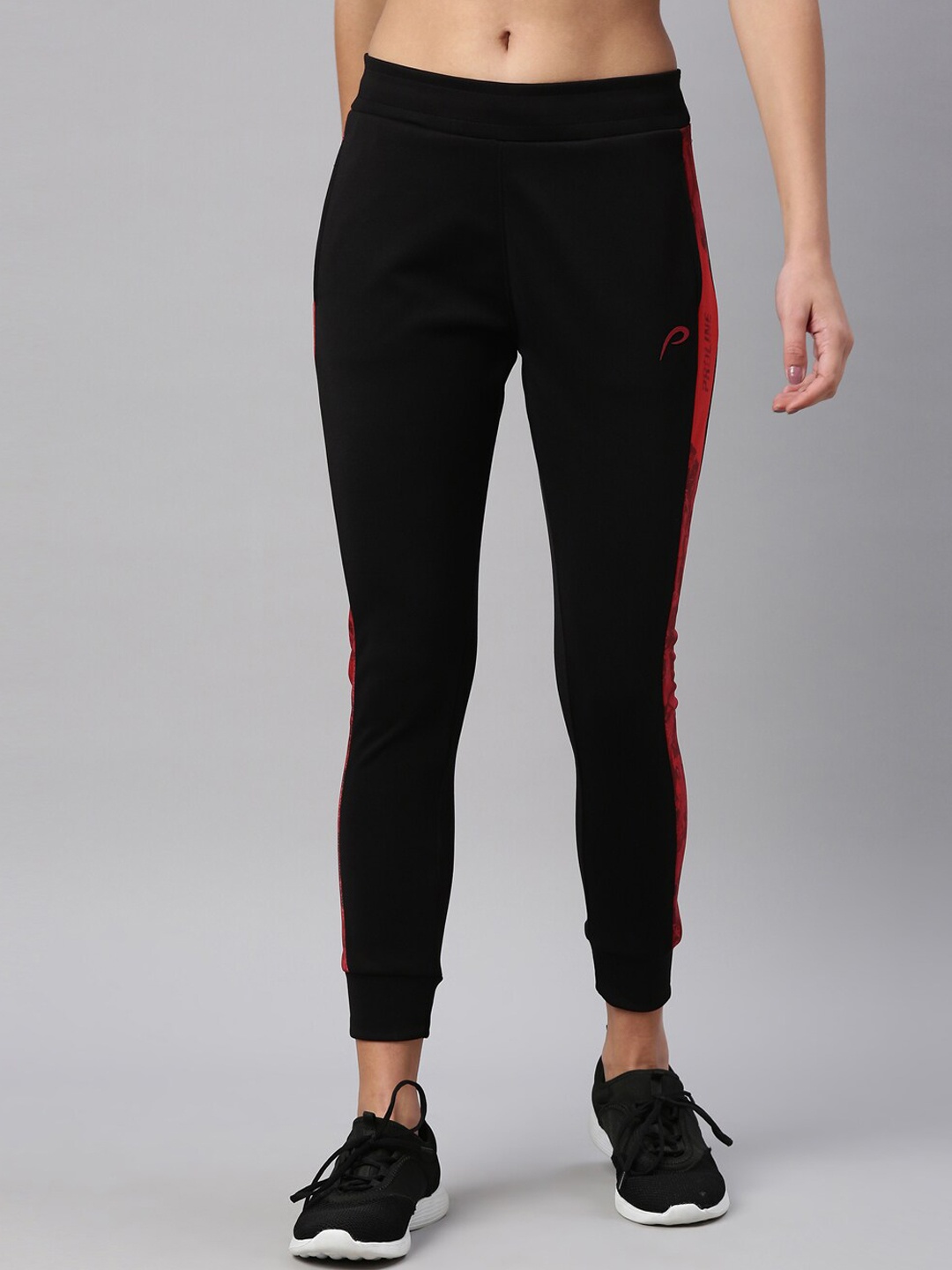 

Proline Women Colorblocked Print Detailed Cotton Mid-Rise Joggers, Black
