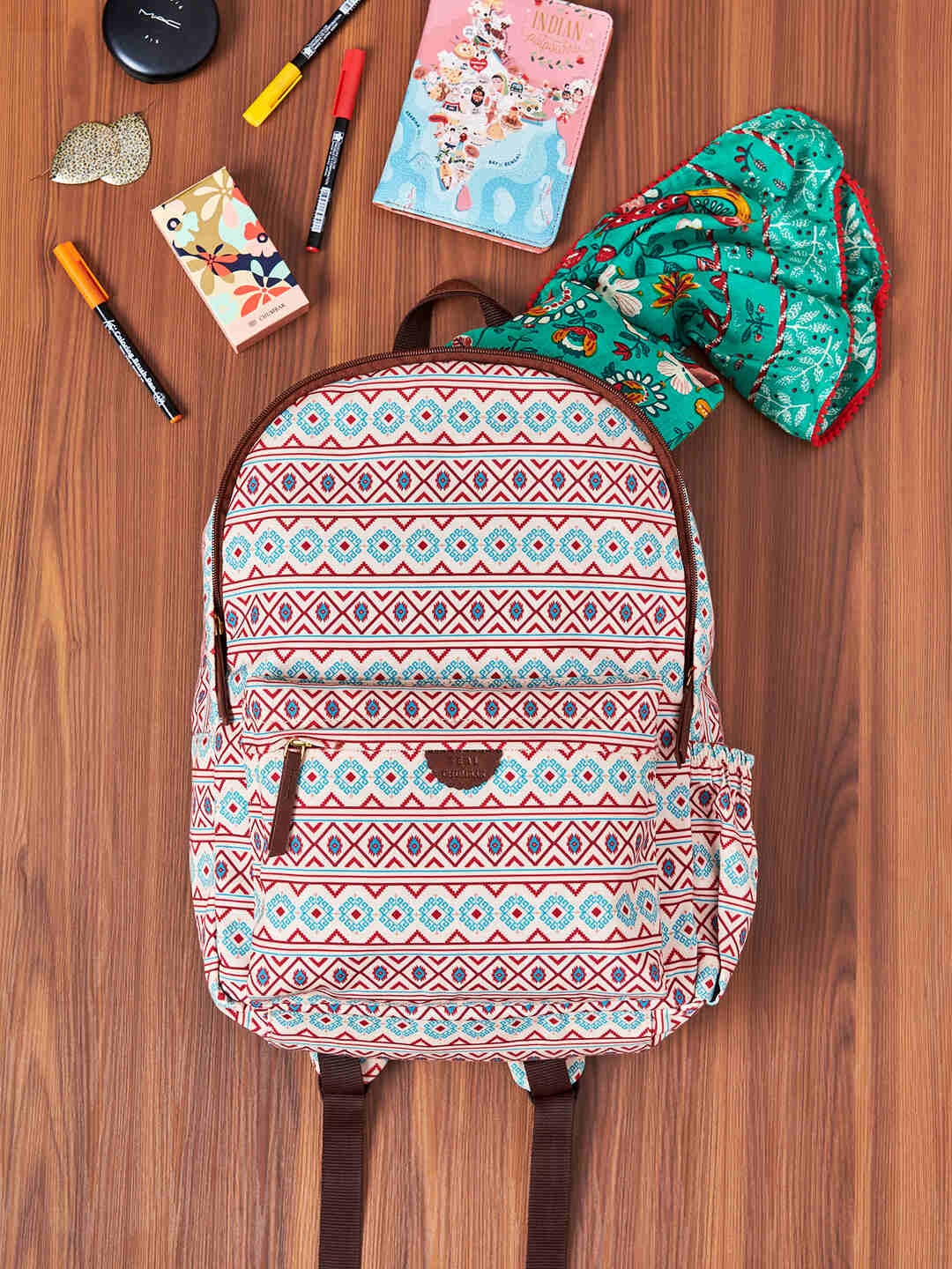 

TEAL BY CHUMBAK Women Geometric Printed Backpack, Red