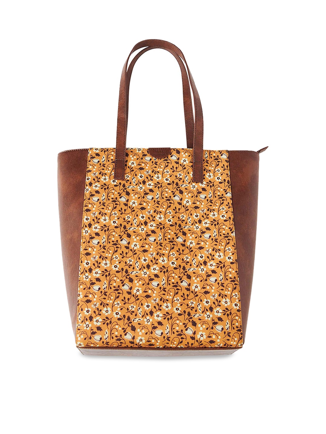 

TEAL BY CHUMBAK Women Floral Printed Canvas Shopper Tote Bag, Yellow