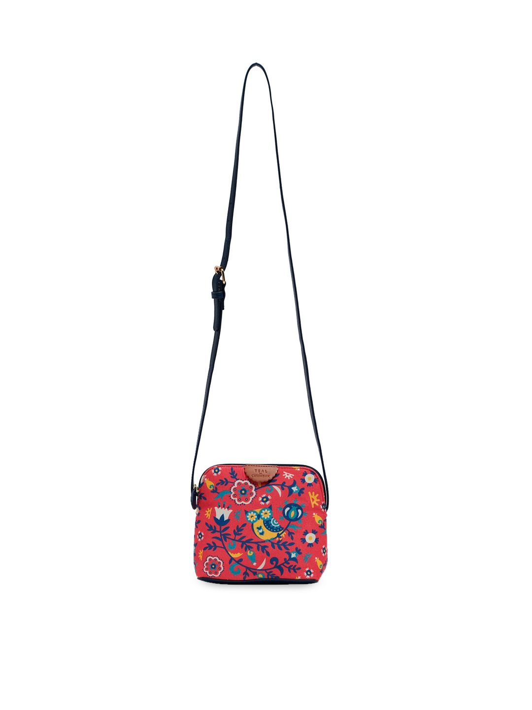 

TEAL BY CHUMBAK Floral Printed Structured Sling Bag, Coral
