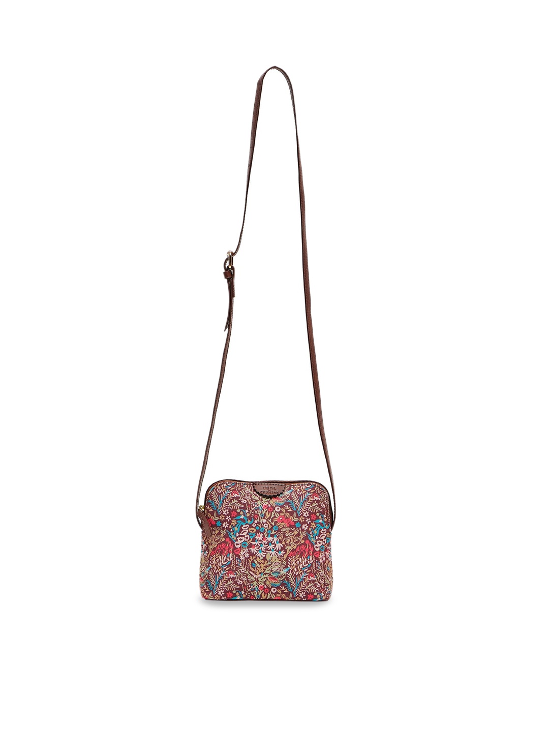 

TEAL BY CHUMBAK Floral Printed Structured Sling Bag, Brown