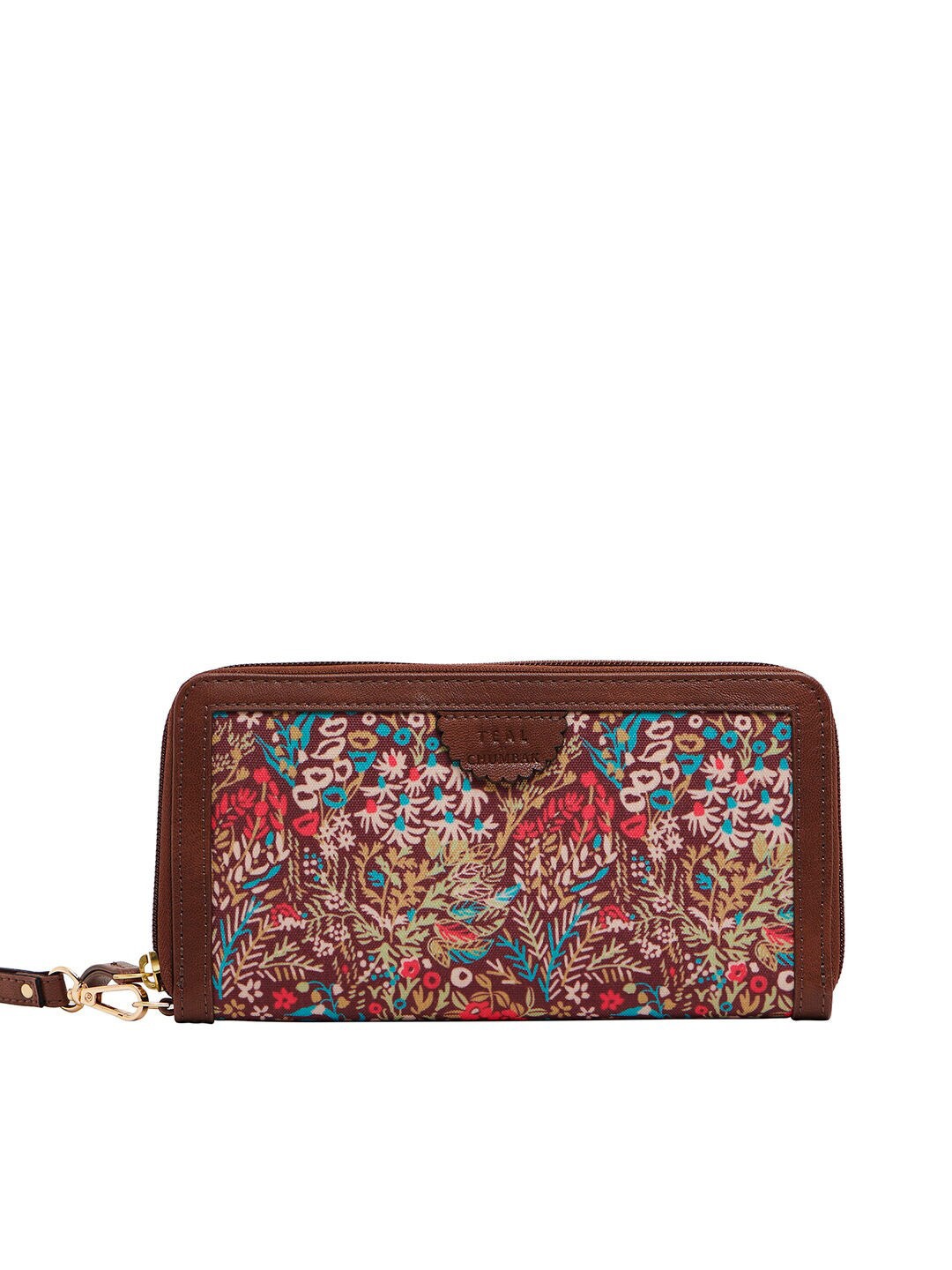 

TEAL BY CHUMBAK Women Floral Printed Canvas Zip Around Wallet, Brown