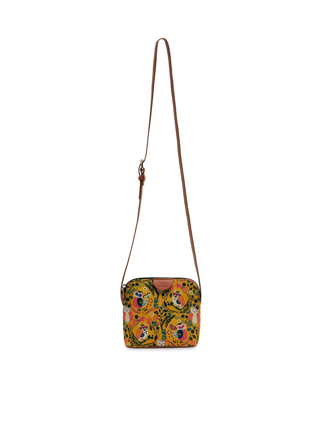 

TEAL BY CHUMBAK Floral Printed Structured Sling Bag, Yellow