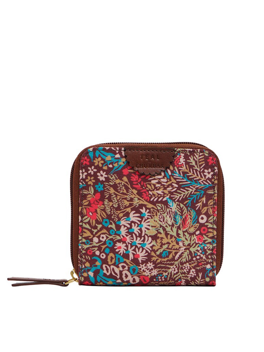 

TEAL BY CHUMBAK Women Floral Printed Canvas Zip Around Wallet, Brown