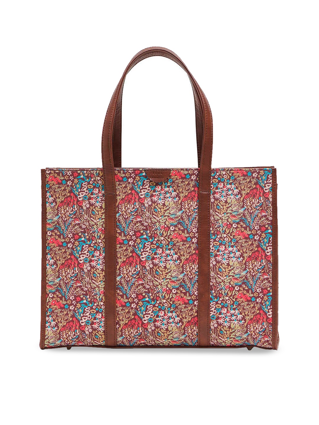 

TEAL BY CHUMBAK Floral Printed Oversized Shopper Tote Bag, Brown