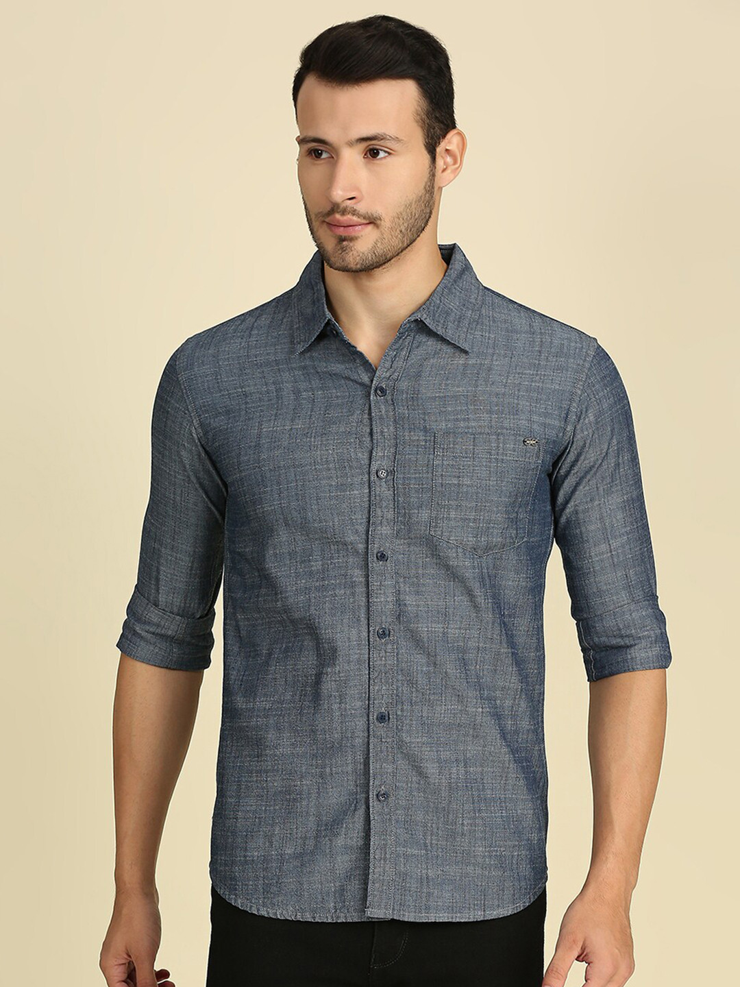 

High Star Spread Collar Slim Fit Cotton Casual Shirt, Grey