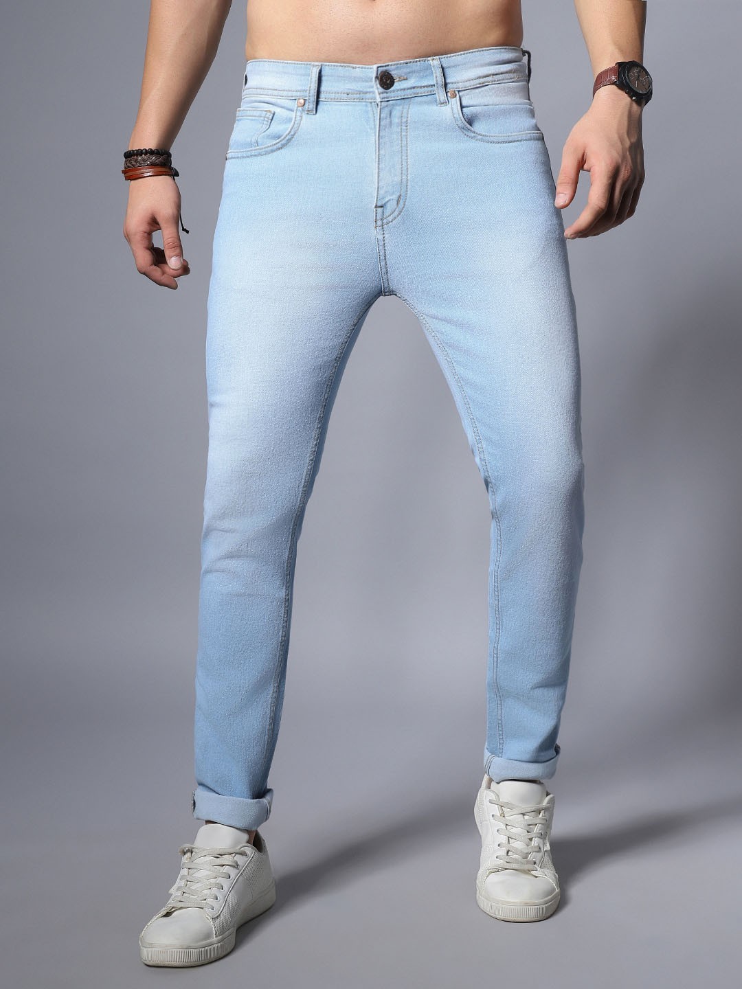 

High Star Men Slim Fit Heavy Fade Stretchable Jeans, Blue