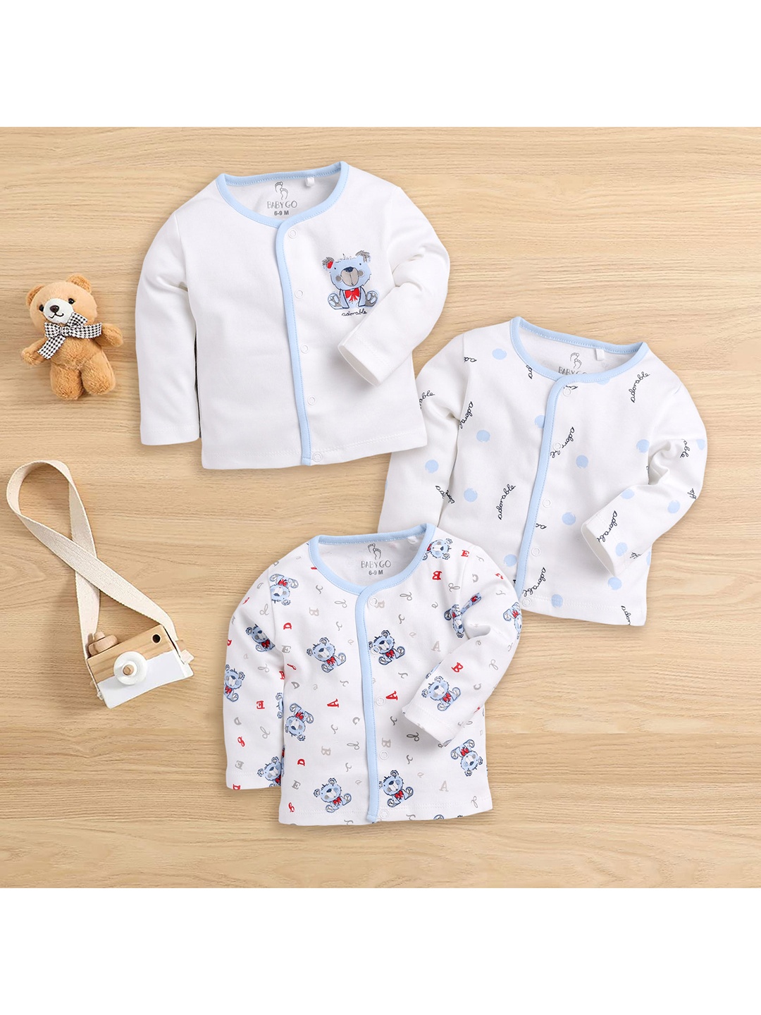 

BABY GO Infants Pack of 6 Printed Long Sleeve Pure Cotton T-shirt, White