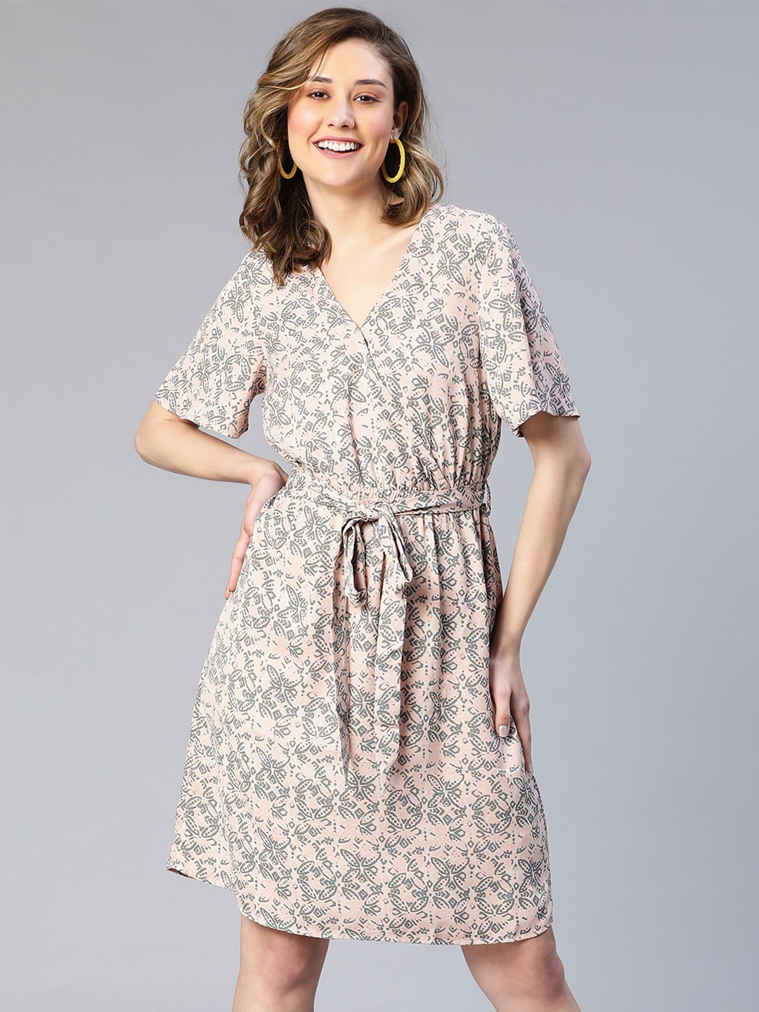 

Oxolloxo Floral Printed A-Line Dress, Pink