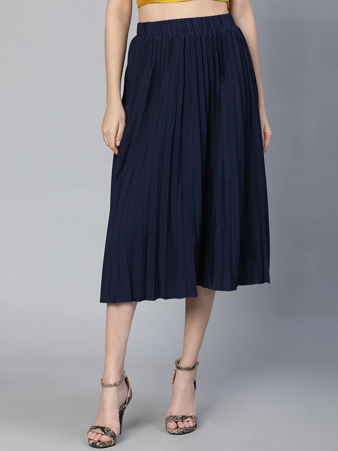 

Oxolloxo Pleated & Elasticated Midi Skirt, Navy blue