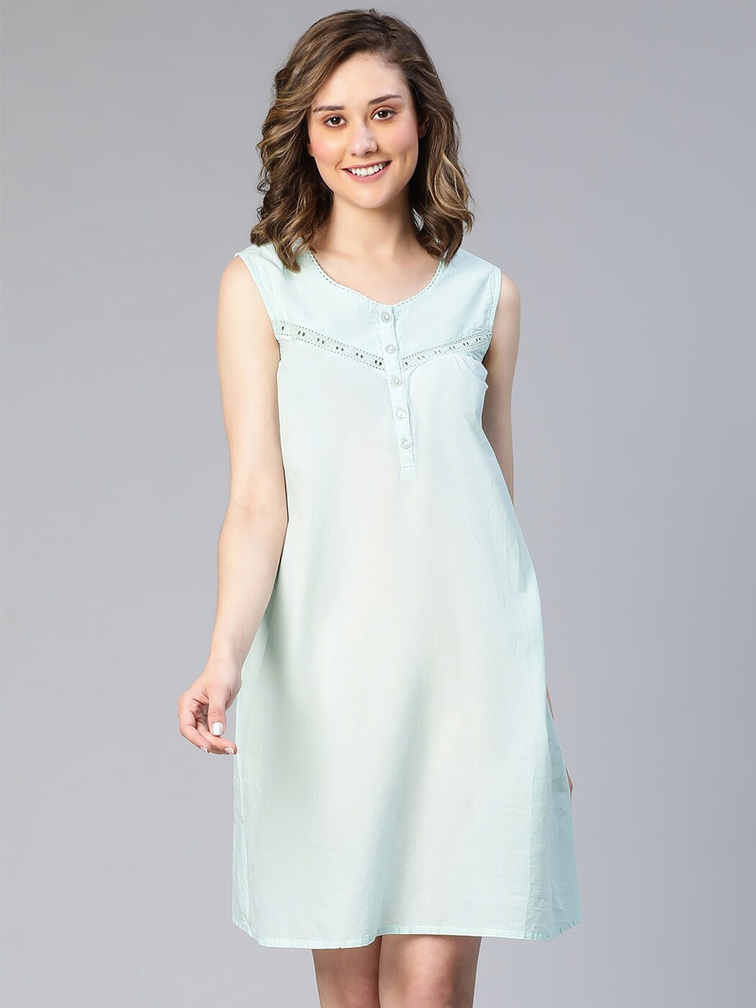 

Oxolloxo Sleeveless Pure Cotton Nightdress, Green