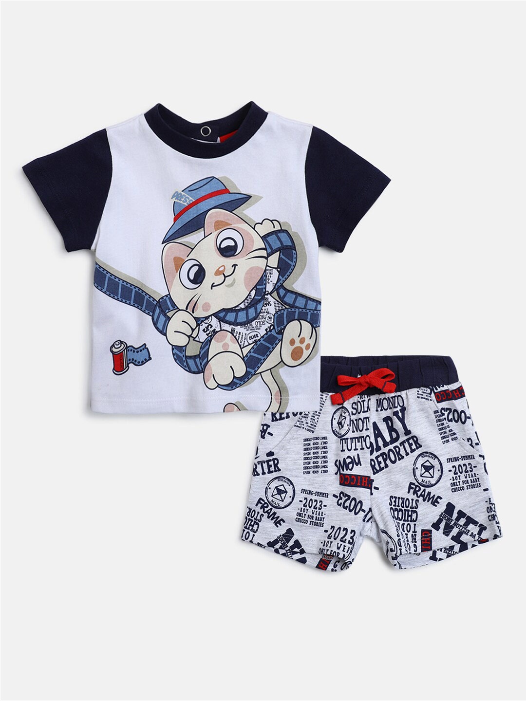 

Chicco Boys Printed Pure Cotton T-shirt With Shorts, White