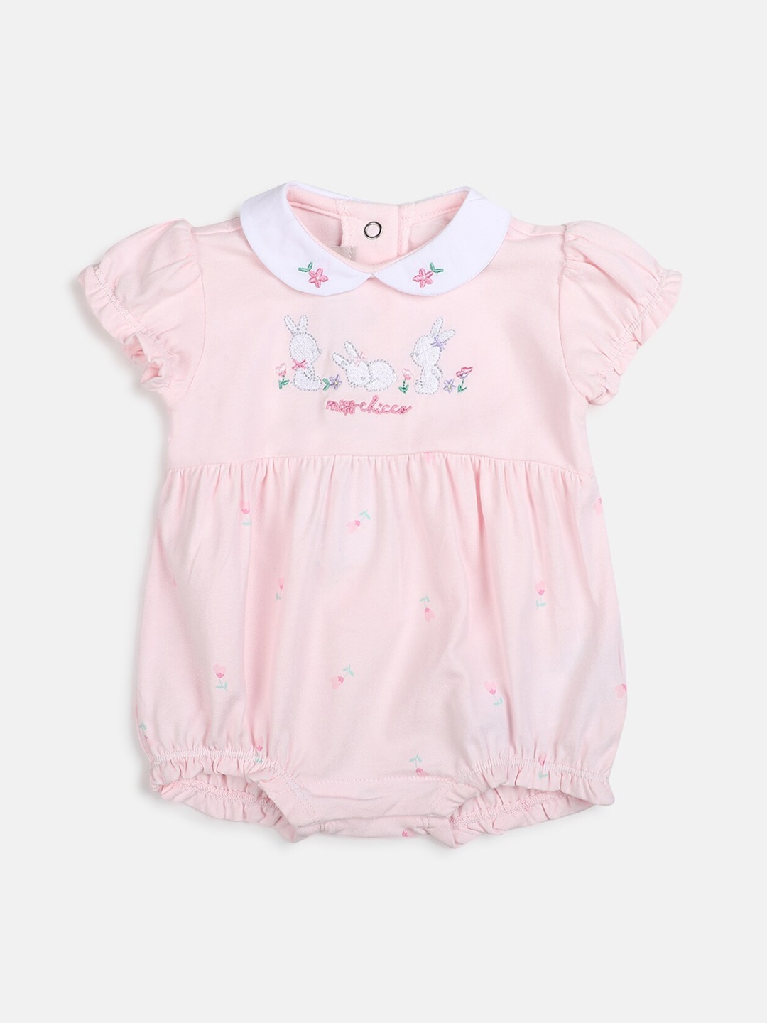 

Chicco Infant Girls Printed With Embroidered Details Romper, Pink