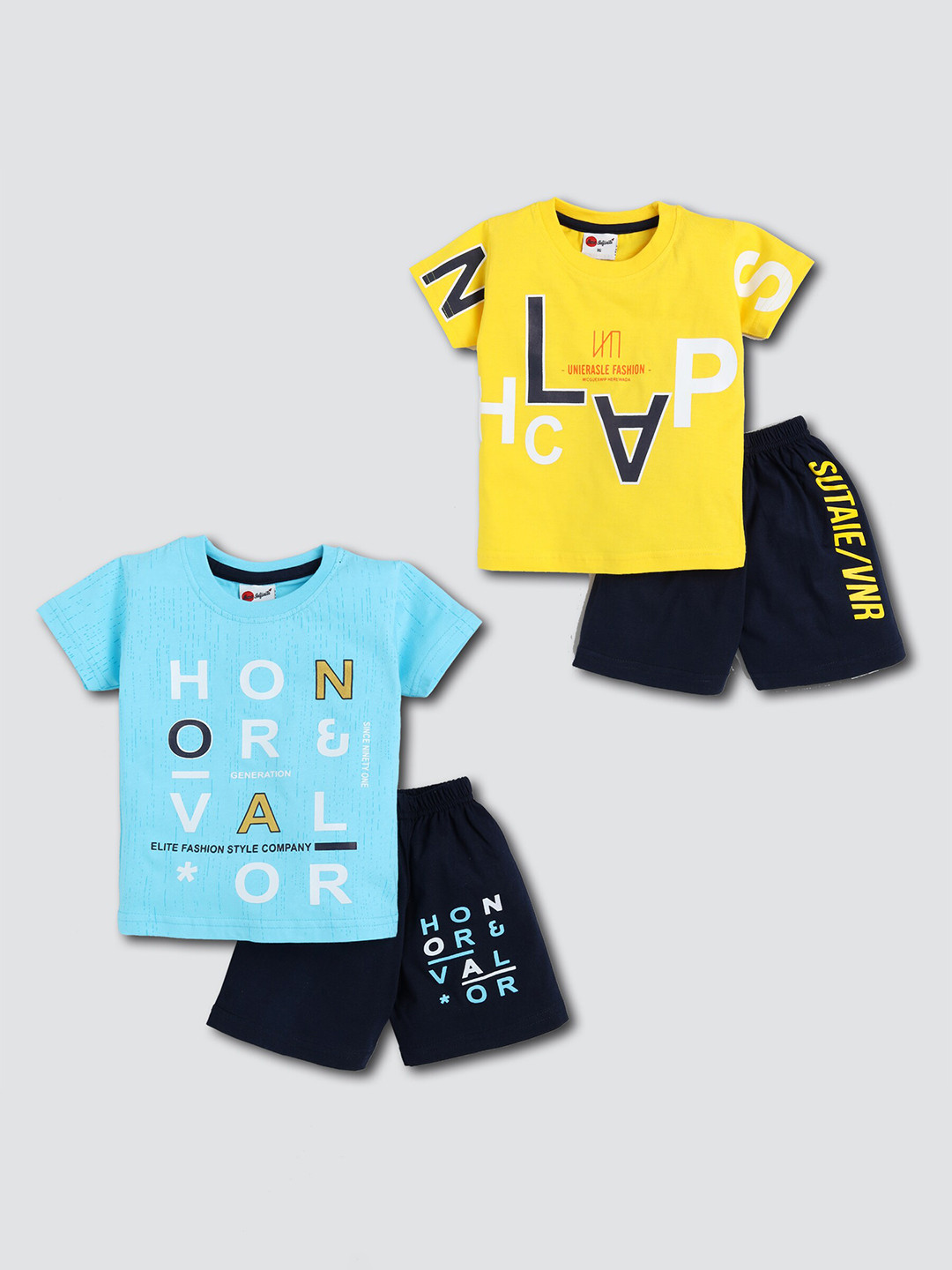 

Mars Infiniti Boys Pack Of 2 Printed Pure Cotton T-shirt With Shorts, Yellow