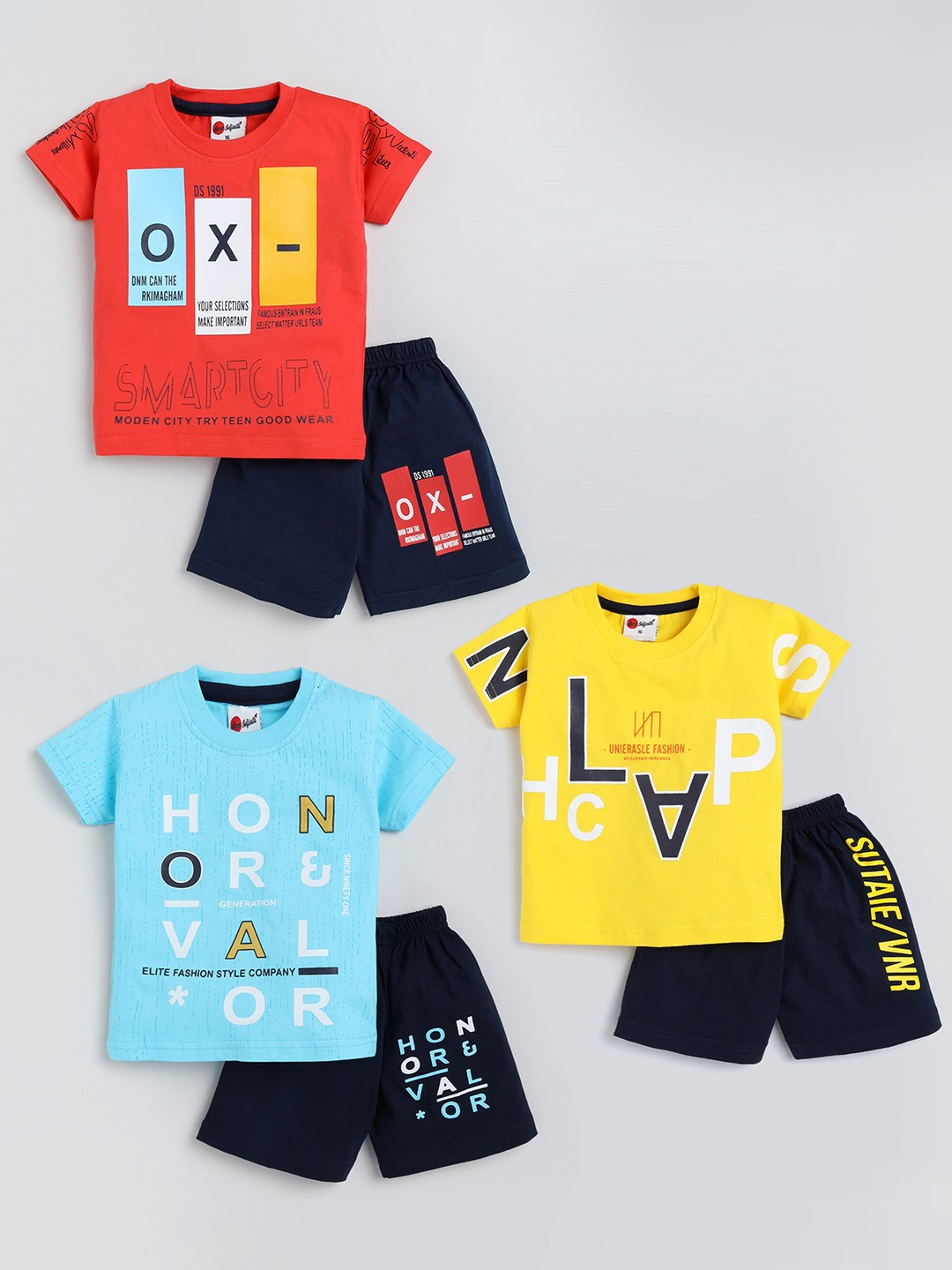 

Mars Infiniti Boys Pack Of 3 Printed Pure Cotton T-shirt With Shorts, Red