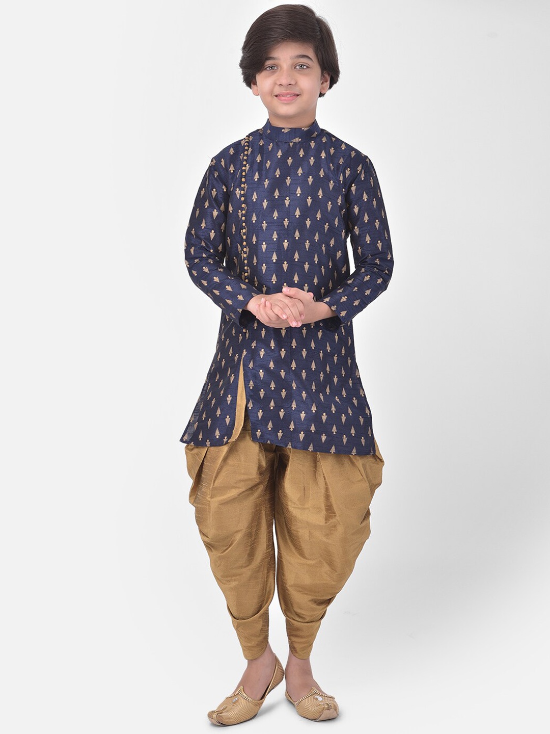 

DEYANN Boys Ethnic Motifs Printed Angrakha Kurta with Patiala, Navy blue