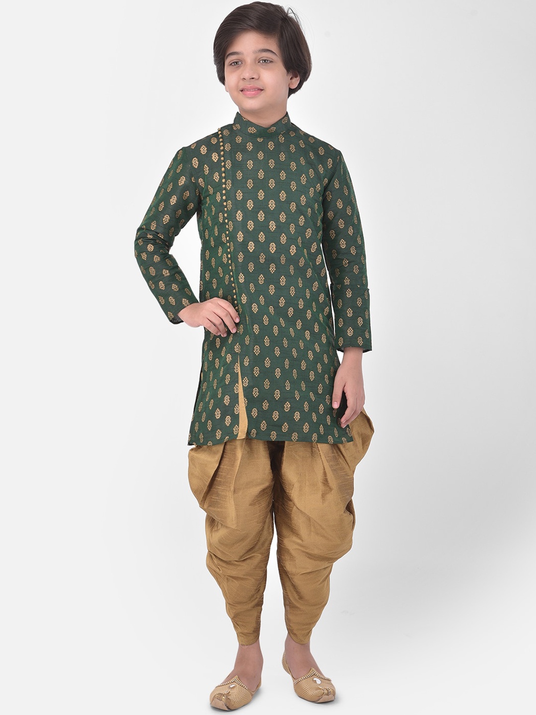 

DEYANN Boys Ethnic Motifs Printed Angrakha Kurta with Patiala, Green