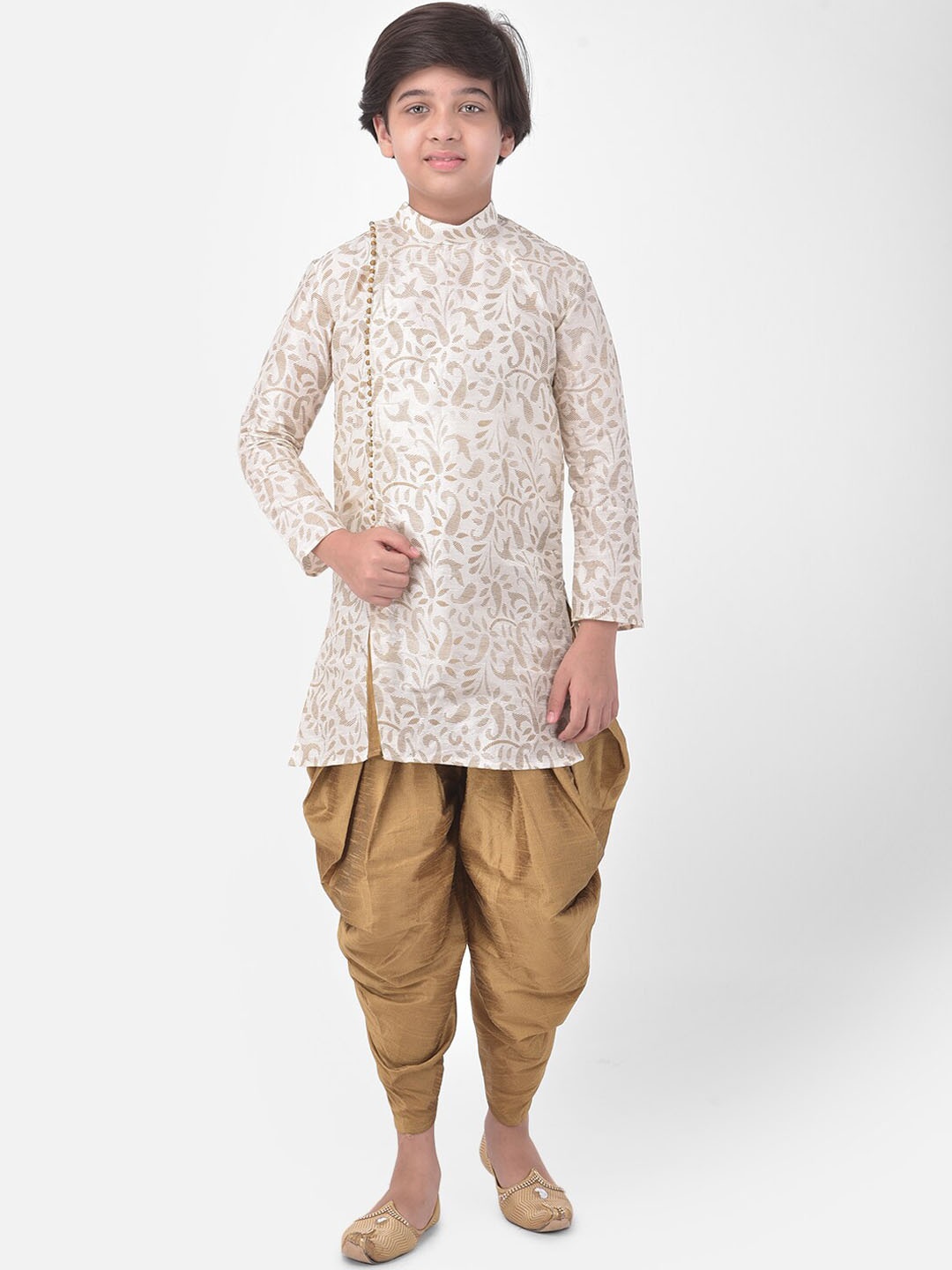 

DEYANN Boys Ethnic Motifs Printed Angrakha Kurta with Patiala, Off white
