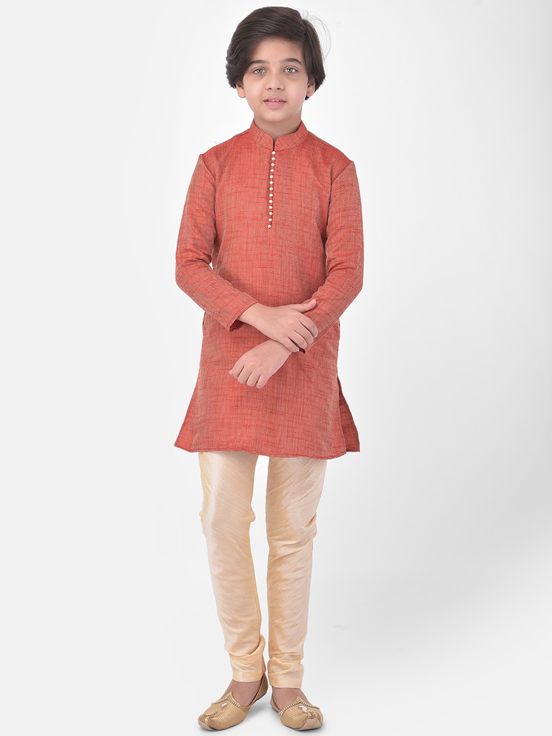 

DEYANN Boys Woven Design Kurta with Pyjamas, Red