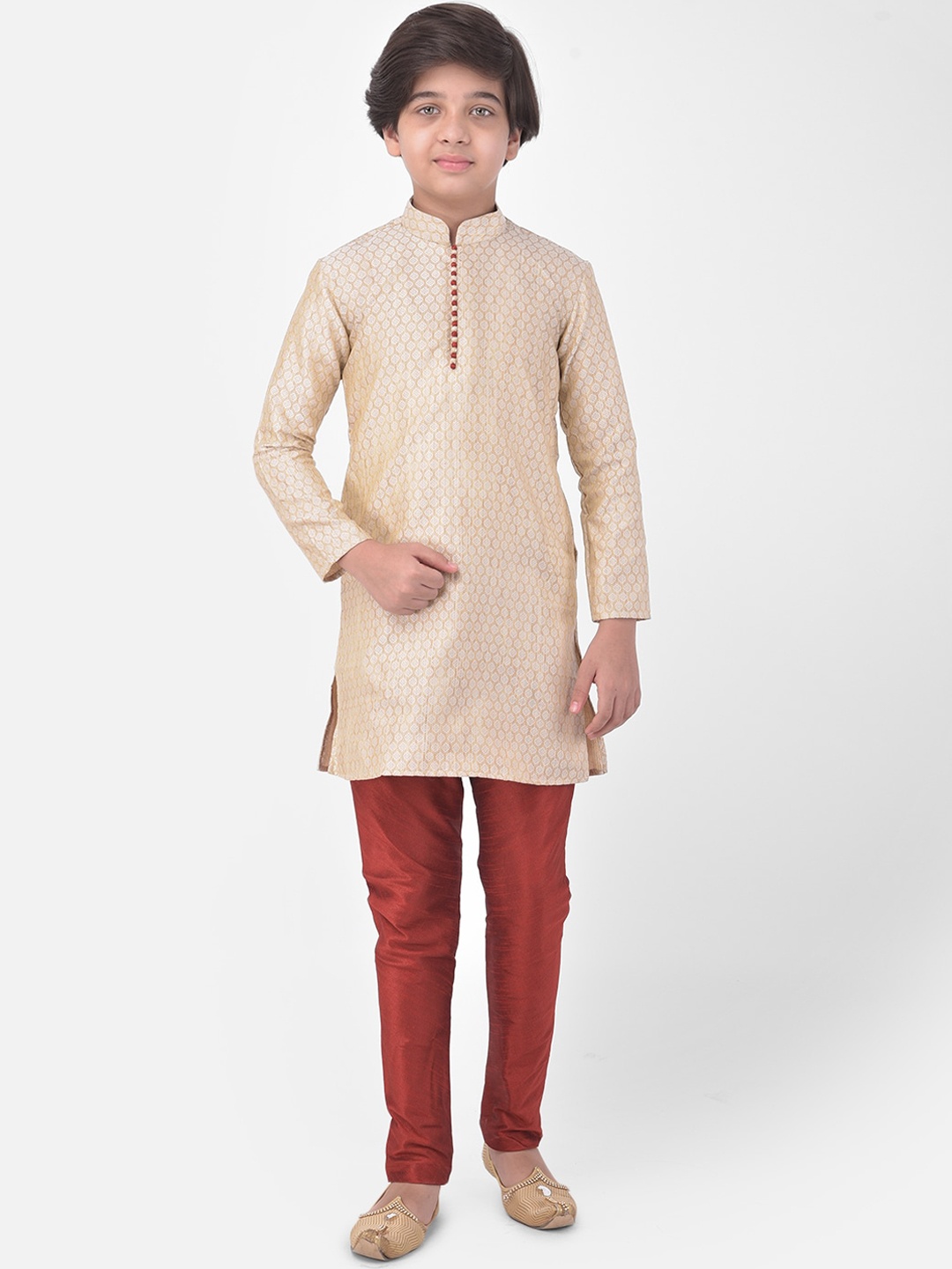 

DEYANN Boys Woven Design Kurta with Pyjamas, Beige
