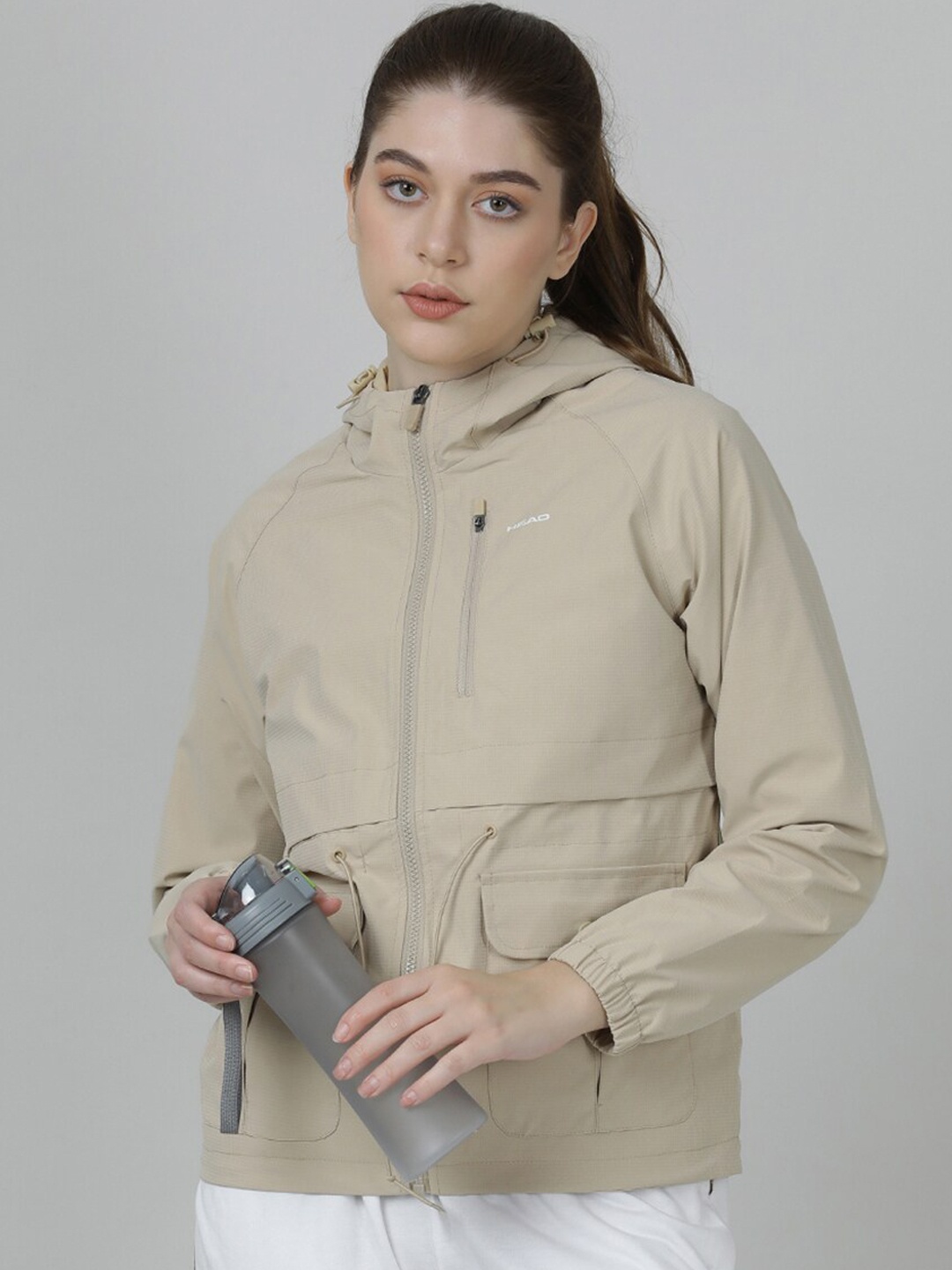 

Head Women Zip Detail Long Sleeves Hooded Tailored Jacket, Beige